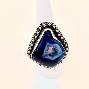 1 1/2 inch, 925   marked, Blue Druzy Slice ring size 8